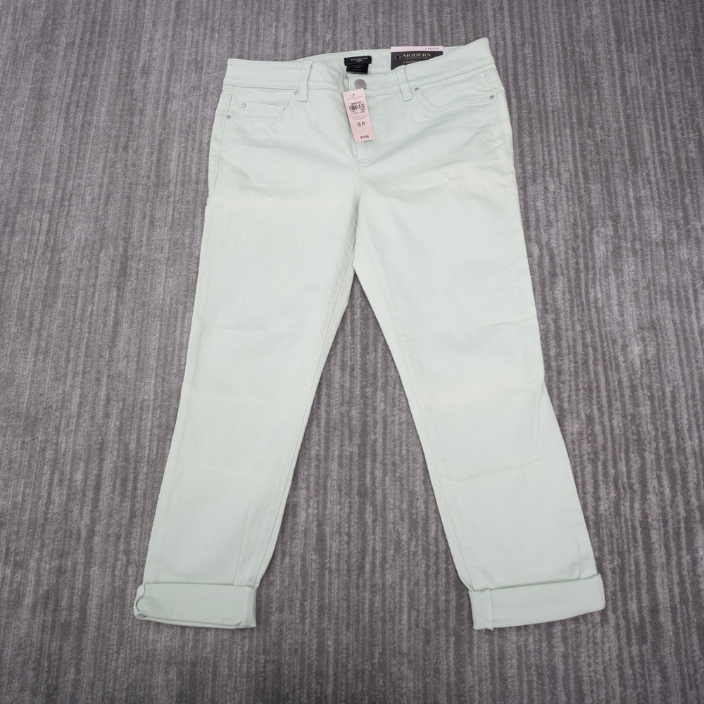 Ann Taylor Cropped Pants Womens 6P Mint Green New Modern Slim Leg Denim